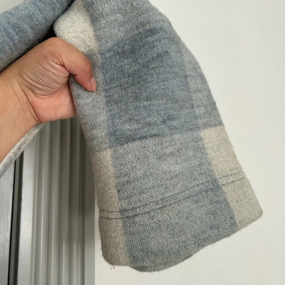 Madewell Boiled 100% Wool Half-Zip Popover Sweater Plaid Blue & White Size XS - Picture 11 of 14